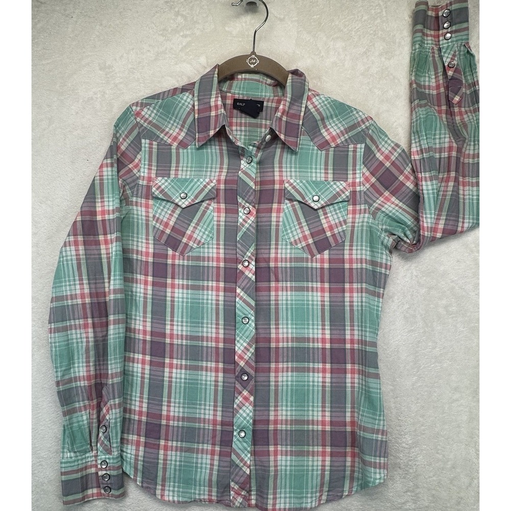 Ralph Lauren Pearl Snap Shirt Boys 16 Plaid Western Long‎ Sleeve Multicolor